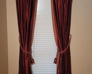 Deep Red Drapes w/ Gold Trim & Tassels, Set 1 of 2