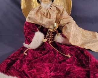 Angel with Horn w/ Gold Wings in Red Velvet Dress