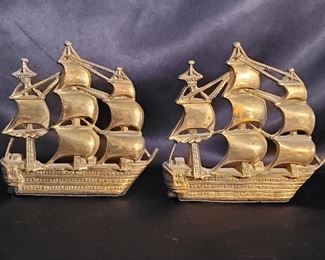 (2) Brass Bookends - Spanish Galleons