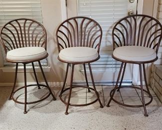 (3) Copper-Tone Metal Cushioned Bar Stools