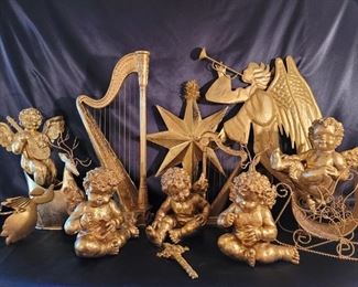 Gold-Tone Christmas Decor: Angels & Cupids & Harps