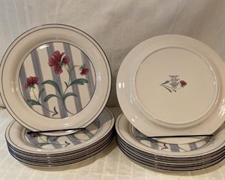 (12) Lenox 10in Plates: Poppies on Blue Botanical