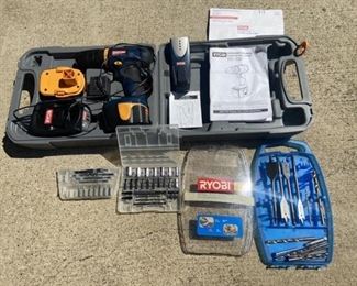 Ryobi Cordless Drill, Stud Detector, & Accessories