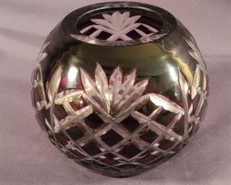 Bohemian Amethyst Cut to Clear Rose Bowl