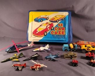 Vintage Car Case with 14 Die Cast Planes & Cars