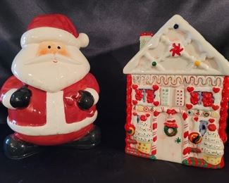 (2) Ceramic Christmas Cookie Jars in Red & White