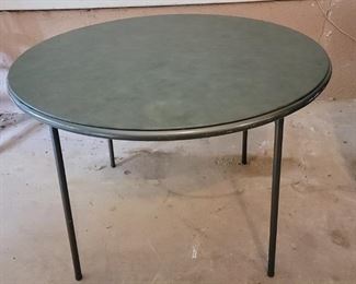 Mid Century Round Vinyl Top Fold Up Card Table