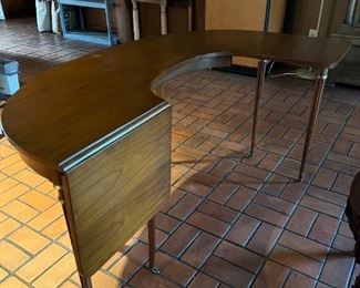 1960's Regency style Baker mahogany drop leaf demilune writing desk - small water mark on top of desk