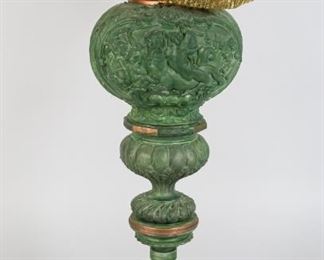 4	Metal Urn Table Lamp With Copper Patina	"Metal urn table lamp with copper patina. Nylon cord and old plug. Base has speckling to copper patina.  
20 1/2"" H x 7 1/2"" Base diameter. 
"
