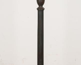 51	Art Deco Sculpture	Found object Art Deco sculpture. Figural cigarette dispenser, crystal ashtray, wooden container with matchsticks. Mounted on a wood stand. 44" H x 14" stand diameter. Wear to paint on dispenser, scuffing of varnish on dispenser.
