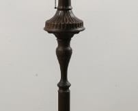 84	Holland Brass Works Found Object Torchiere Lamp	"Holland Brass Works #115. A found object art piece, a card holder converted into a torchiere lamp with fitted model birds and stick to resemble a bird cage. American, Early 20th Century. Wear to base. 
62"" H x 12"" length of base"
