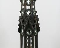 113	Monumental Carved Notre Dame Gothic Spire Replica	"Monumental carved replica of the spire from the Notre Dame Cathedral fitted with illumination. Early 20th Century. Brass ball finial atop a carved Gothic spire. Hanging orb lamp fitted inside middle of spire, hanging crown lamp on bottom not fitted with lighting. Wire screens loose on sides, some carved finials along spire are missing. Illumination has been tested and works. 

100"" H x 16"" length of base"
