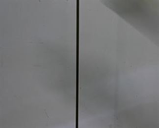 154	Painted Brass Floor Lamp with Glass Shade	Painted brass floor lamp with green glass shade. Openwork base. Later bronze fish installed on the base. 62" H (from base to top of shade). Wear to paint along the top of the lamp. Line to glass shade, spotting to the interior of shade.
