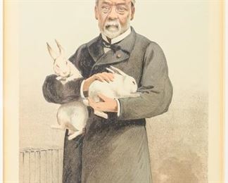 191	Louis Pasteur Vanity Fair Lithograph	"Framed caricature of M L Pasteur, from a painting by Theobald Chartran circa 1886. Stamped Vincent Brooks, Day & Son lithograph lower left. Published in Vanity Fair 8 January 1887, as ""Men of the Day"" Number 372 on verso. 
Some dust under frame.
Sight size: 14"" x 8 1/2"".
Frame size: 19 3/4"" x 14""."
