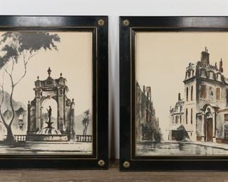 200	2 Prints After John Hulse	"2 Hand colored Prints after John Hulse (American, 20th c.), - ""Queretaro"" and "" Impression Du Marais"" on verso. 

Overall: 28 1/4"" x 24 1/4"".
Sight size: 22 1/2"" x 18 1/4""."
