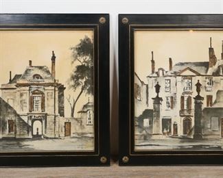 201	2 Prints After John Hulse	"2 hand colored prints after John Hulse (American, 20th century), - ""La Cour"" and ""Dans La Rue Bonaparte"", with labels on verso.

Overall: 28 1/4"" x 24 1/4"".
Sight size: 22 1/2"" x 18 1/4""."
