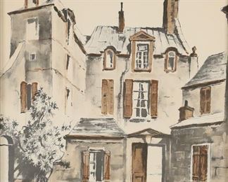 202	After John Hulse Lithograph Vieux Paris	After John Hulse (American, 20th Century) lithograph with hand coloring, Vieux Paris. Signed in print lower right. James Paplia, Clifton, New Jersey label on verso. Titled on verso. 22 1/2" x 18" (with frame: 26 3/4" x 24 1/4").
