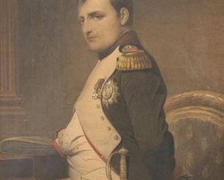 215	After Delaroche Napoleon Hand Colored Engraving	After Paul Delaroche (French, 1797-1856) hand colored engraving, Napoleon in his study. Unsigned. 13" x 10" (with frame: 19 3/4" x 16 1/2"). Indentation on ear, scratch to nose. Indentation by sword hilt. Scuffing center right.
