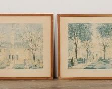 218	4 James Moore Preston Prints	"4 James Moore Preston (American, 1873-1962) prints of Williamsburg, Virginia. Published by Bostick & Thornely Publishers, South Carolina circa 1939. Three with label on verso: ""Bruton Parish Church"", ""The Capitol"", ""The Governors Palace."" Signed in pencil lower right. Water damage to verso. 
Sight: 10 1/4"" x 12 3/4"".
Frame: 14 1/2"" x 17 1/2"".
"
