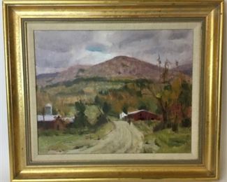 221	Harry Barton Oil on Wood Panel Vermont Landscape	Harry Barton (American, 1908-2001). Signed lower  left. 15 1/2" x 19 1/2"
