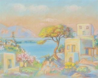        276	Jean Misceslas Peske Pastel on Paper	"Jean Misceslas Peske (Russian/Polish/French,1870-1949) pencil and pastel on paper. Lake Maggiore, Italy.  Titled on verso. Signed lower right in pencil. 11"" x 15 1/4"" (with frame: (17 1/2"" x 23""). Waviness to the paper.
"