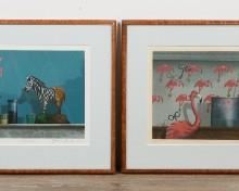        400	4 James Carter Artist Proof Lithographs	4 James Carter (American, Connecticut, b. 1948) lithographs, artist proofs. Windup, Electric Rhino, Zebra  and Toy Cow. Signed in pencil lower right. In birds eye maple frames. 13 1/2" x 16" (with frame: 21 3/4" x 23 1/4").