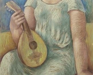        403	Pastel on Paper Portrait of a Woman	Pastel on paper, portrait of a woman with a guitar. Signed M. Audsley and dated 94, lower right. 43" x 31 1/2" (with frame: 52 1/4" x 40 1/4".)