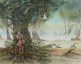        406	Ink and Pastel on Paper Norse God Vidarr	Ink and pastel on paper, Norse God Vidarr. Signed R.A Palmer in pen, lower right. 16 1/4" x 20" (with frame: 25 1/4" x 19").