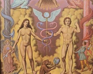        407	Johfra Bosschart Gemini Print	Johfra Bosschart (Dutch, 1919-1998) print, Gemini. Signed Johfra in the plate lower left. 35" x 23 1/4" (with frame: 38 1/2" x 28 1/2").