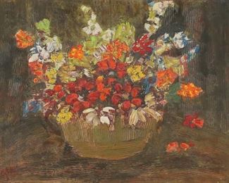        415	Impasto Oil on Board, Floral Still Life	Impasto oil on board, floral still life. Signed lower left, Ruhl. 15 1/4" x 11 1/2" (with frame: 16" x 20").