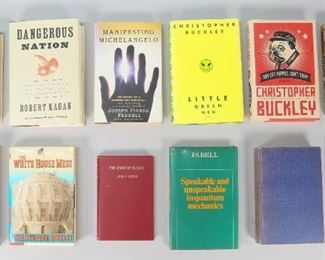        432	13 Signed Non-Fiction Books	13 signed non-fiction books. 12 are first edition. Featuring authors such as: Christopher Buckley, Robert Kagan, Judith Green, Nancy Markham and Louis V. Ledoux. The Story of Eleusis by Louis V. Ledoux, reissued 1940. Each inscribed on the title page. Circa 1940 to 2012.