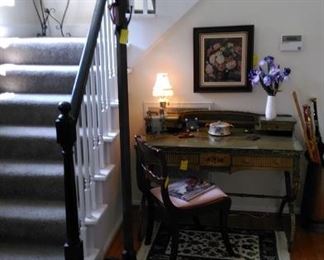 Very nice writing desk with carved rose back side chair