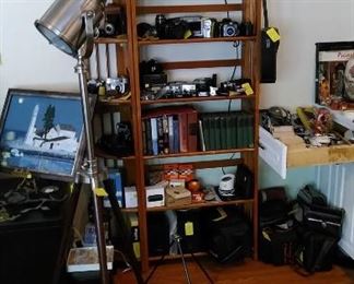 Camera collection, tripod lamp, 