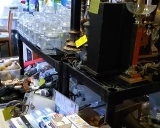 Light bulbs, wall sconces, table lamps, glass storage jars, etc.