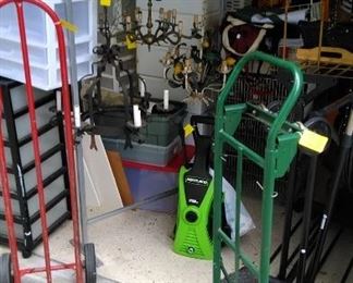Hand trucks, chandeliers, Portland pressure washer