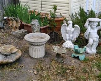 More concrete statuary, bird bath and fountain pieces, light house weathervane 