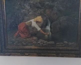 Woman gathering water at the stream (on canvas)