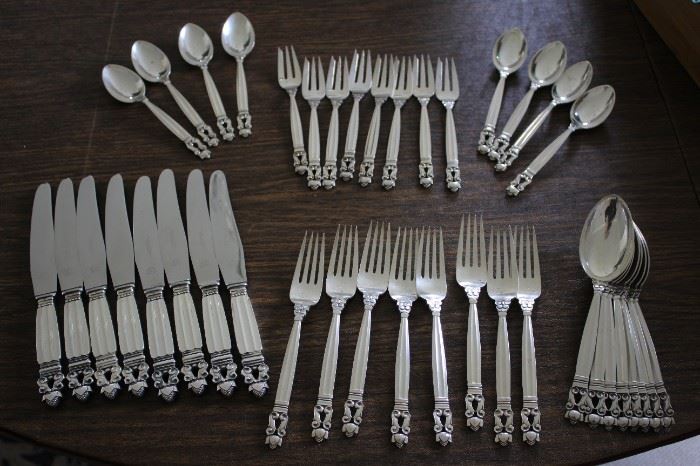 GORGEOUS GEORGE JENSEN  STERLING 8 5 PIECE PLACE SETTING LUNCHEON SET