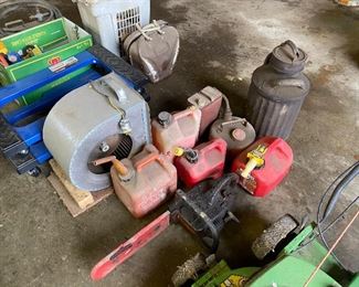 Chain saw, blower, gas cans
