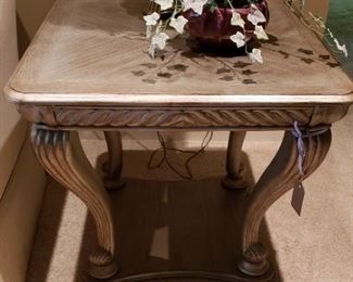 Wood end table,  floral 
