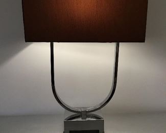 Contemporary Polished Nickel U Form Lamp With Red Shade
