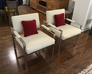 Pair of modern chrome upholstered chairs