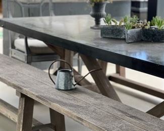 RH CONCRETE AND TEAK OUTDOOR TABLE AND BENCHES