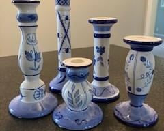 Lot of 5 Blue and White Candlestick Holders