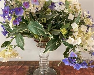 Large Vintage Glass Base w/Dried Flowers (epoxied in) 14” Vase