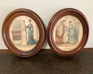 Two Antique Framed French Fashion Prints