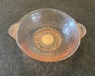 Vintage Pink Depression Glass Handled Bowl 10”