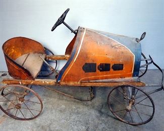 Antique King 8 Metal Pedal Car With Wood Frame, 26" x 42" x 22"