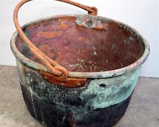 Antique Copper Hearth Cauldron, 16" Tall x 24" Diameter