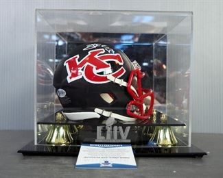 Riddell Kansas City Chiefs Amp Alternate Mini-Helmet, Signed By Travis Kelce, In Acrylic Super Bowl LIV Display Case